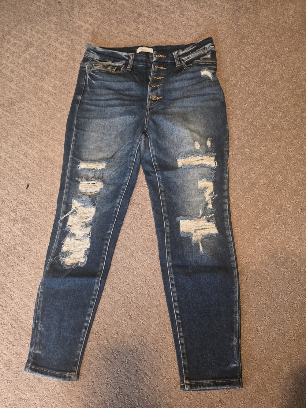 Kurvy Ultra High Rise KanCan Women’s Distressed Button-Fly Jeans - Dark Blue